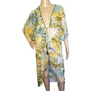 Club Z Collection Womens Floral Green Gold Coverup Tunic Top XL  New NWT.    T15